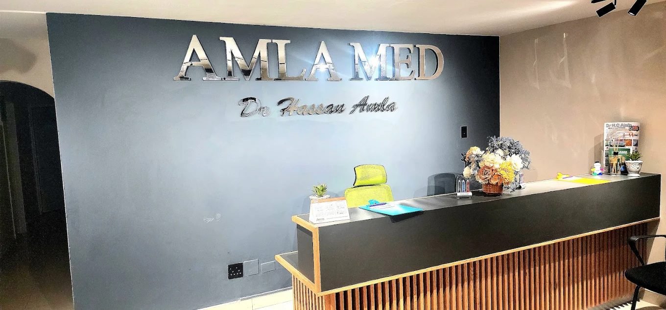 Amla Med reception area, Dr. Hassan Amla's family practice in Overport, Durban